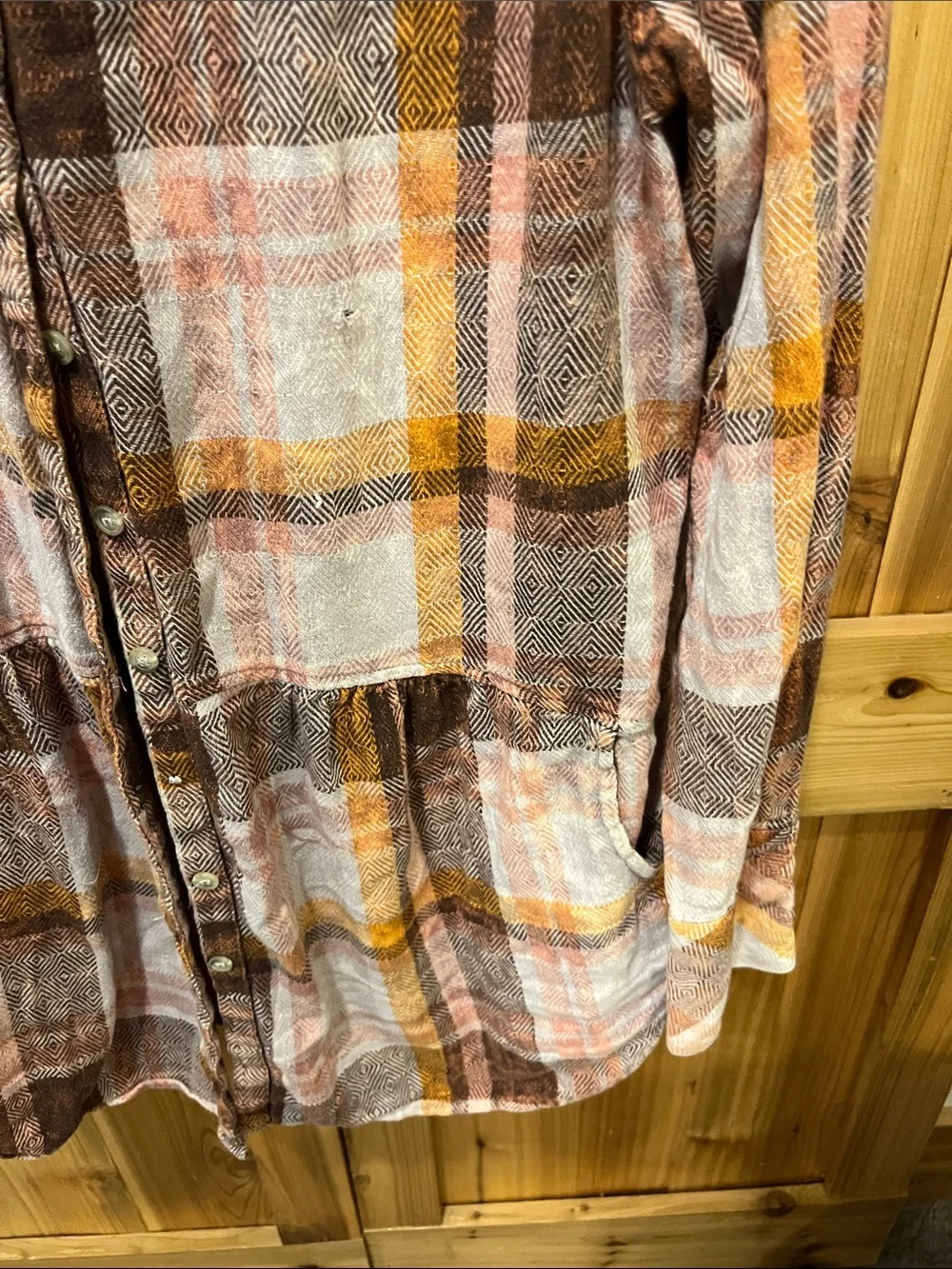 Free People Lightweight Plaid Button-Down in Brown, Yellow, Cream, Pink